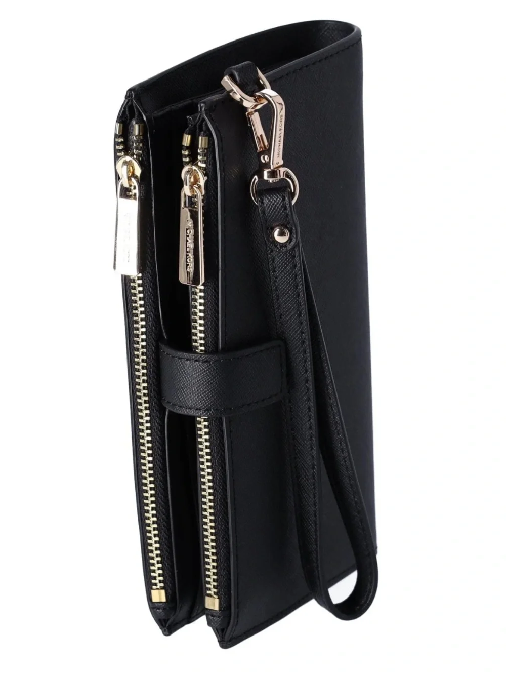 Michael Kors Jet Set Travel Double Zip Wristlet Leather Phone Case Wallet Black